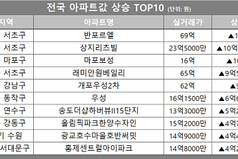 [아파트값 상승 톱10] 서울 서초구 ‘반포르엘’ 등