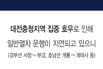 [속보] 집중호우 여파…대전-제천·익산-용산 무궁화호 3대 중지