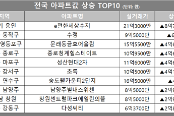 [아파트값 상승 톱10] 경기 용인시 ‘e편한세상수지’ 등