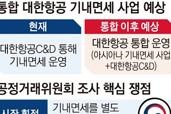 [단독] 대한항공 기내면세점 통합…공정위 “독과점 여부 따진다” [합병 막바지, 걸린 족쇄]