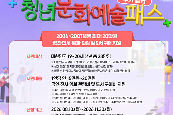 청년문화예술패스 추가 발급…비수도권 청년 최대 20만원 지원
