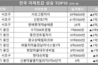 [아파트값 상승 톱10] 서울 서초구 ‘신반포7차’ 등