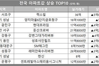 [아파트값 상승 톱10] 서울 서초구 ‘렉스빌’ 등