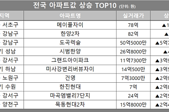 [아파트값 상승 톱10] 서울 서초구 ‘메이플자이’ 등