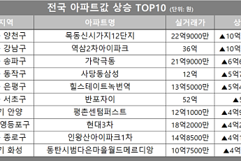 [아파트값 상승 톱10] 서울 서초구 ‘반포자이’ 등