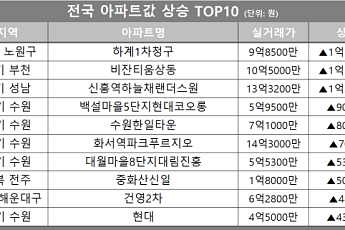 [아파트값 상승 톱10] 경기 성남시 ‘신흥역하늘채랜더스원’ 등