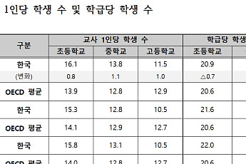 학생 줄었는데 교사 1인당 학생 수는 늘었다…OECD 평균 웃돌아