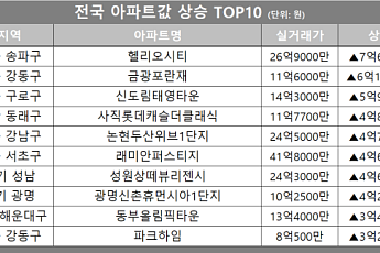 [아파트값 상승 톱10] 서울 송파구 ‘헬리오시티’ 등