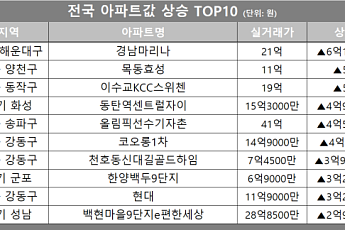 [아파트값 상승 톱10] 서울 송파구 ‘올림픽선수기자촌’ 등