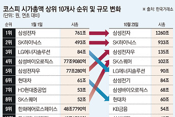 시총 상위 10곳 몸집 1079조 커졌지만…97%가 '반도체 독식'
