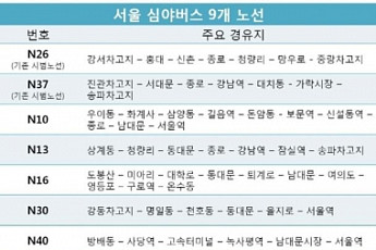 표로 보는 서울 심야버스 9개 노선