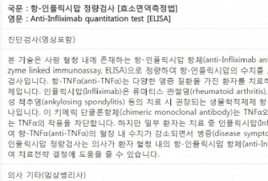 '인플릭시맙 모니터링 기술' 국내 제도권 진입 추진