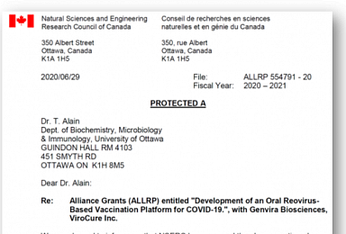 바이로큐어, 캐나다정부 '코로나19 백신'