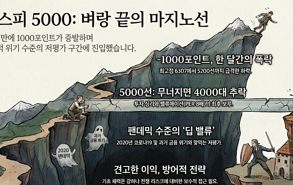 바닥없는 코스피, 5000선 ‘붕괴주의보’⋯뚫리면 4000대 초반까지 갈 수도[굳어지는 중동발 블랙먼데이②]