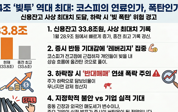 신용잔고 34조 사상 최대…코스피 최고치 기대 속 커진 ‘빚 폭탄’ 경계