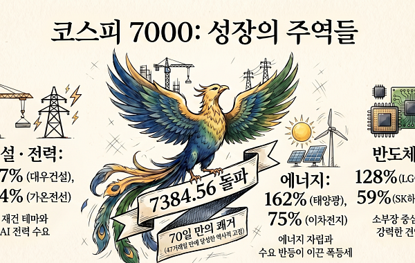 코스피 6000→7000까지 70일⋯‘칠천피’ 이끈 5대 고수익 섹터는?[7000피 시대 개장]