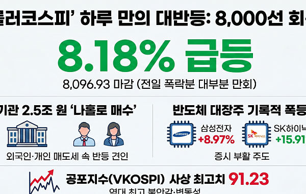 8160→7484→8096 '롤러코스피'…코스피 역대 최대 상승인데 공포지수도 사상 최고