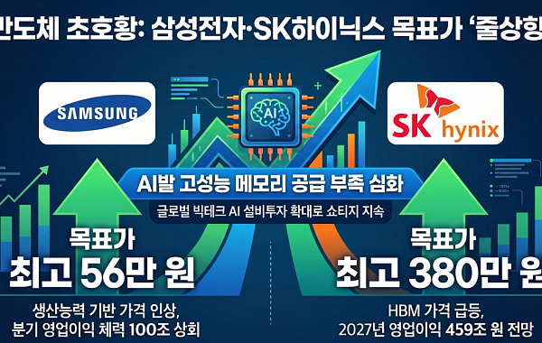 '반도체 초호황'…증권가, 삼성전자·SK하이닉스 목표가 또 줄상향