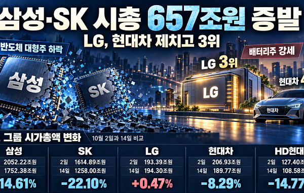 ‘6000피 붕괴 위기’ 삼성·SK 시총 657조 증발…LG는 현대차와 시총 뒤바뀜