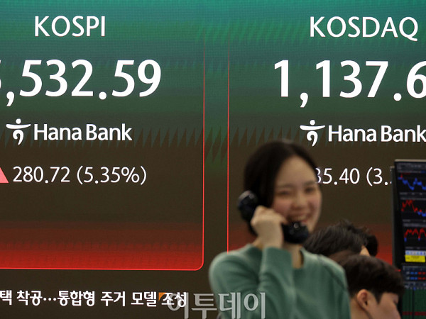 '이란 사태' 종결 기대감…코스피 5%↑,국제유가 80달러선 급락 [포토]