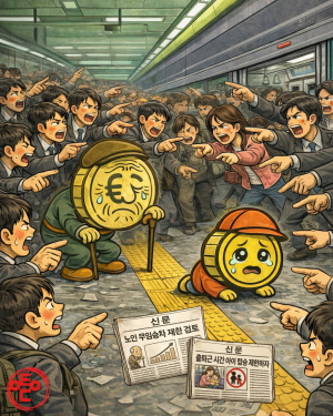 [AI 코인패밀리 만평] 서로가 적이 된 출근길