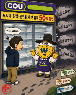 [AI 코인패밀리 만평] 반값인데 없다