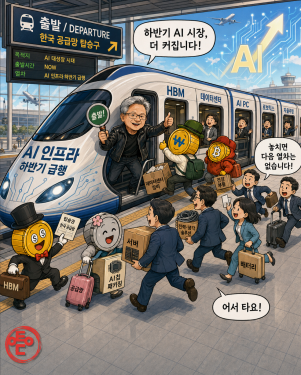 [AI 코인패밀리 만평] AI 열차 올라탄 한국