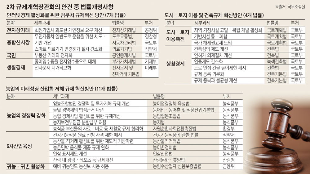 [규제개혁 2차회의]정부, 3대분야 핵심 개혁방안 중 입법사항은 무려 22건