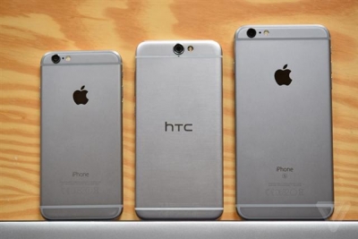 ▲왼쪽부터 아이폰6, HTC원A9, 아이폰6플러스. 사진=더 버지