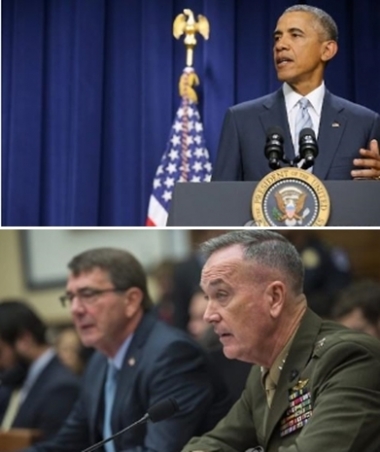 ▲오바마(사진 위) 대통령의 "IS봉쇄" 발언에 대해 미국 합참의장 조지프 던포드 장군이 "봉쇄작전은 실패했다"고 언급해 파장이 일고 있다. (연합뉴스)