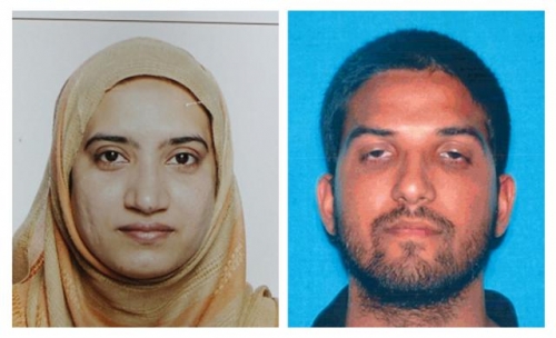 ▲미국 샌버나디노 총기난사 테러 용의자 부부. 오른쪽이 남편 사예드 리즈완 파룩, 왼쪽은 부인 타시핀 말리크. AP뉴시스