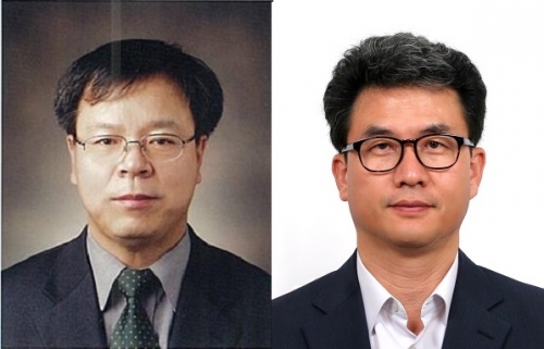 ▲이완재 SKC 사장(왼쪽), 김형건 SK종합화학 사장(사진제공=SK그룹)