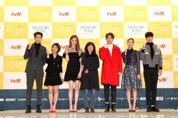 ▲22일 오후 서울 영등포구 타임스퀘어 아모리스홀에서 열린 tvN '치즈인더트랩' 제작 발표회에서 출연자들이 포토타임을 갖고 있다. (사진제공=CJ E&M )