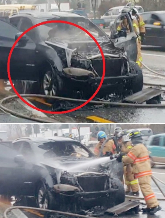 ▲주행 중이던 BMW 승용차에서 또 화재가 발생했다. 최근 두 달 사이 다섯 번째다. (연합뉴스)
