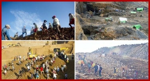 ▲미얀마 북부 카친주 옥 광산에서 지난달 21일(현지시간) 폐광석이 붕괴된 사고현장. AP/뉴시스
