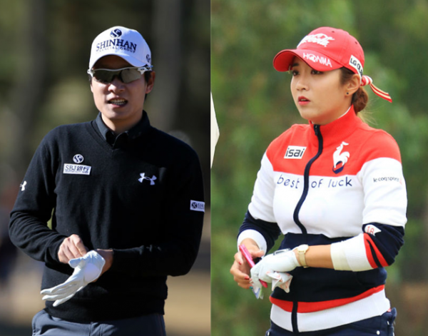 ▲김경태(왼쪽)와 이보미가 일본 골프기자들이 선정한 남녀 최우수 선수가 됐다. (KPGA, 르꼬끄 골프)