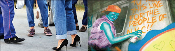 ▲1.거리 패션 문화의 아이콘이 된 청바지(Blue jeans). 2. Graffiti의 키워드: 공공 기문인 전동차와 외벽에 Spray 안료로 그리다.