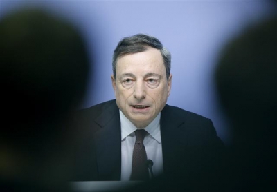 ▲마리오 드라기 유럽중앙은행 총재가 21일(현지시간) 독일 프랑크푸르트 ECB 본부에서 열린 기자회견에서 발언하는 모습. 사진=AP뉴시스