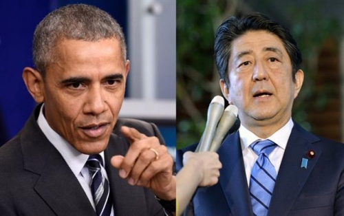 ▲버락 오바마(왼쪽) 미국 대통령과 아베 신조 일본 총리. 사진=AP뉴시스
