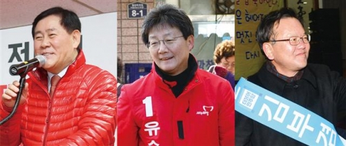 ▲왼쪽부터 최경환, 유승민 의원, 김부겸 전 의원.