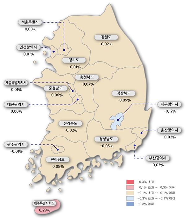 ▲주간 아파트 매매가격지수 변동률 색인도(제공=한국감정원)