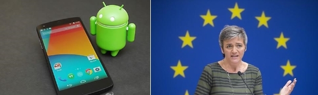 ▲마그레테 베스타거(오른쪽) EU 경쟁담당 집행위원이 구글의 반독점법 위반 혐의를 밝히고 있다. (연합뉴스)