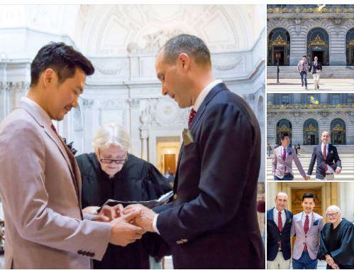 ▲한스컴 스미스(오른쪽) 중국 상하이 주재 미국 총영사가 샌프란시스코에서 동성 연인인 뤼잉쭝과 결혼식을 하고 있다. 출처 중국 상하이 주재 미국 총영사관 웨이보 페이지 