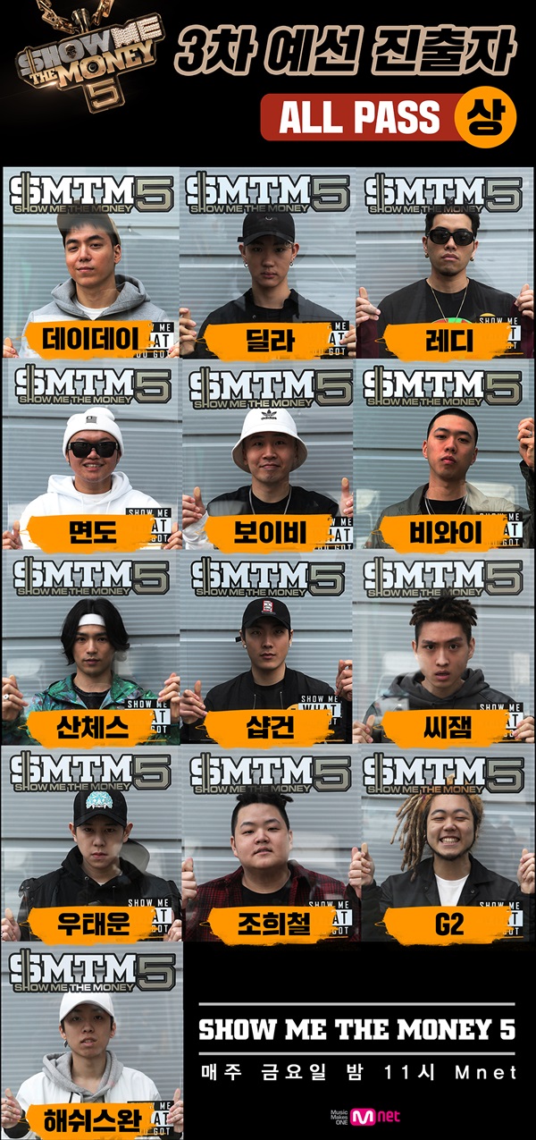 ▲'쇼미더머니5' 3차 예선 진출자(사진=Mnet)