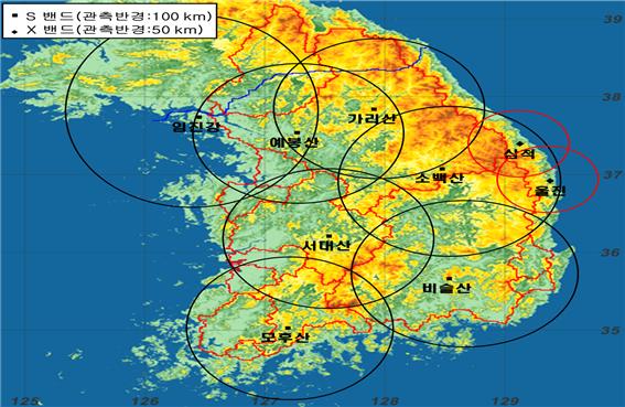 ▲전국 강우레이더 관측망 범위