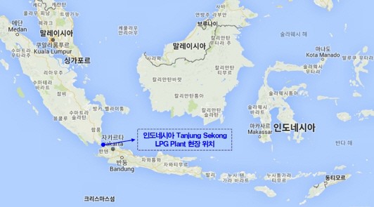 ▲포스코엔지니어링이 수주한 인도네시아 LPG 저장탱크 공사 현장 위치(제공=포스코엔지니어링)