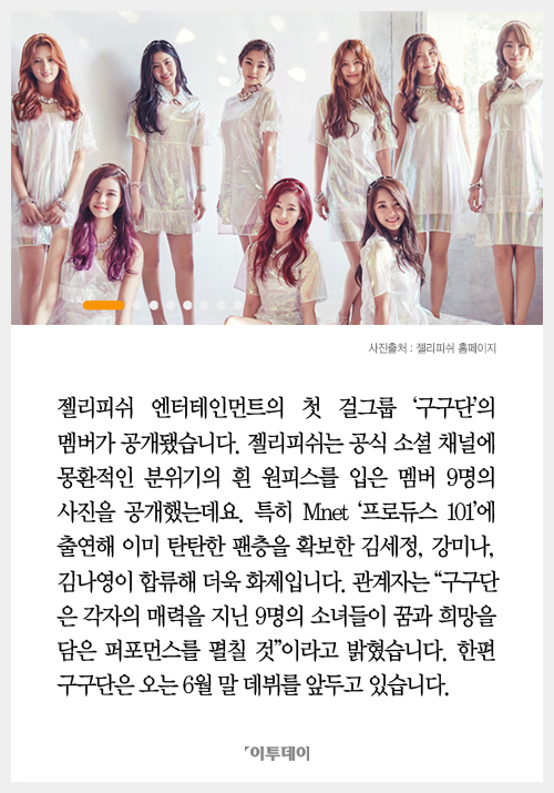[카드뉴스] 젤리피쉬 1호 걸그룹, "팀명은 9명이어서 '구구단'"