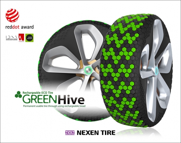 ▲넥센타이어 친환경 컨셉타이어인 ‘그린하이브(GreenHive)’ 제품. 사진=넥센타이어.