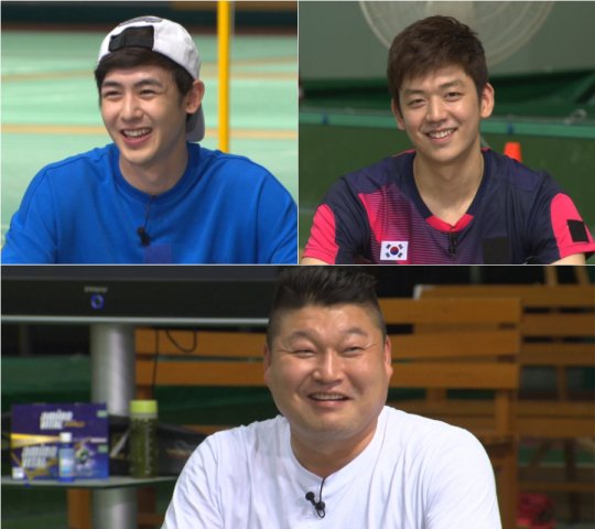 ▲2PM 닉쿤, 이용대 선수, 강호동(사진=KBS2 '우리동네 예체능')