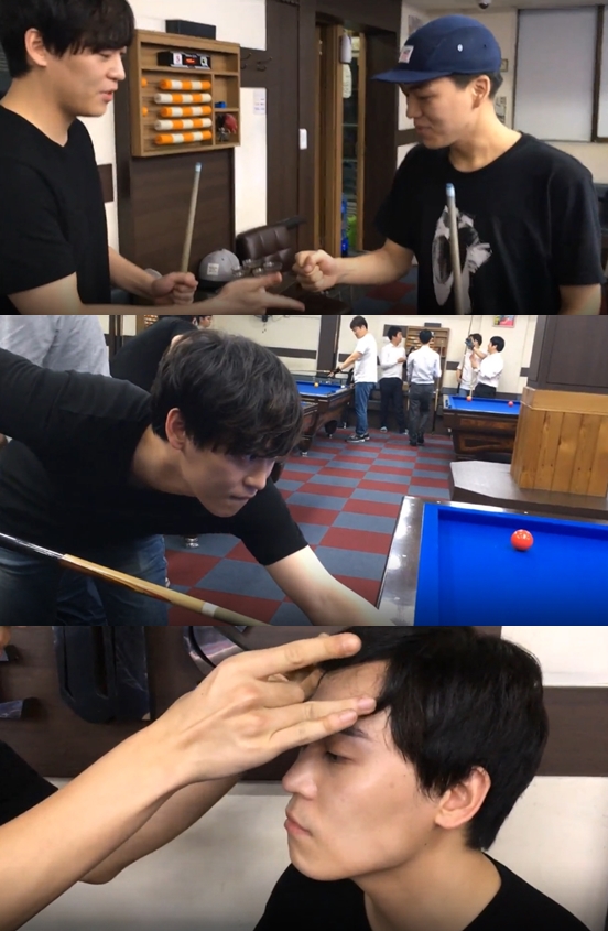 ▲존박과 곽진언의 흥미진진 당구 대결(사진=뮤직팜)